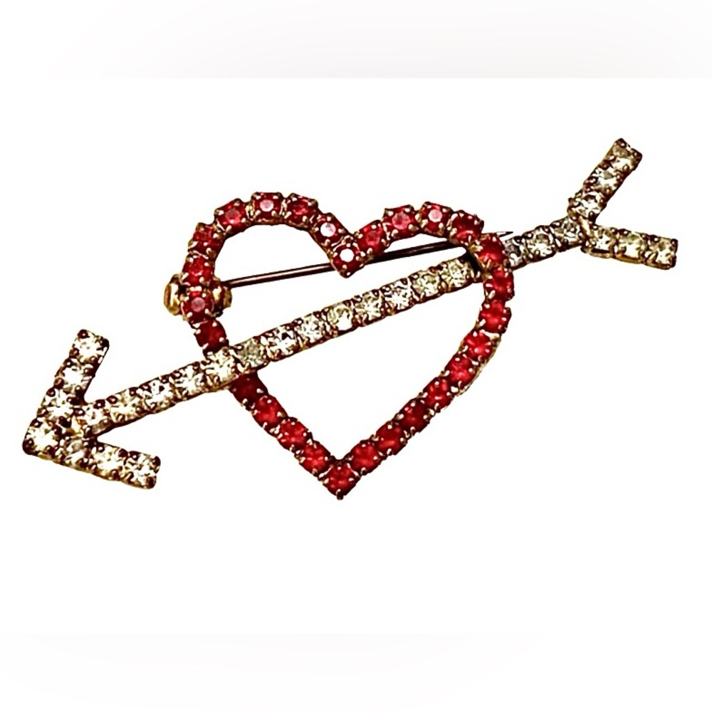 Heart ❤️ Arrow Rhinestone Brooch Vintage